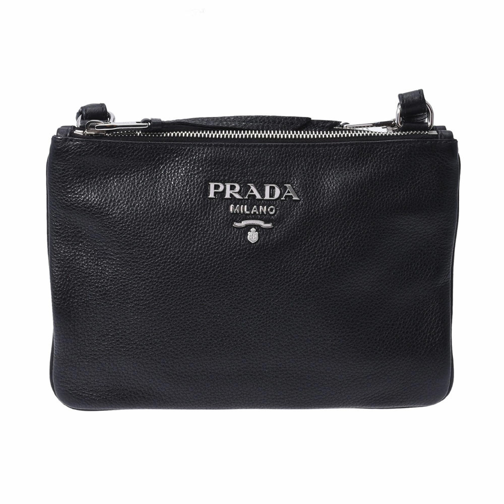 PRADA Vitello Phoenix Black Leather Shoulder Bag